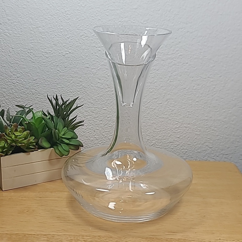 Vintage Modern Denizli Clear Glass Wine Carafe Decanter Handmade